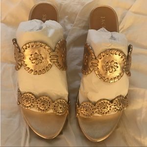 NEW Jack Rogers Metallic Leather Cork Wedge Sandal